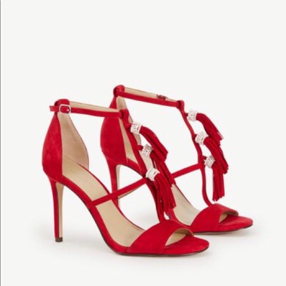 Ann Taylor Red Adonai Fringe Suede heel